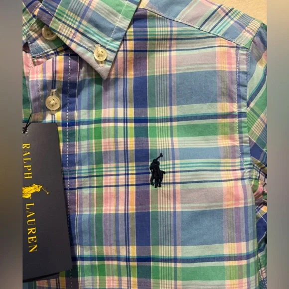 NWT Ralph Lauren Boys 2T Spring II Easter Pastel Plaid Button Down Shirt - Picture 2 of 7